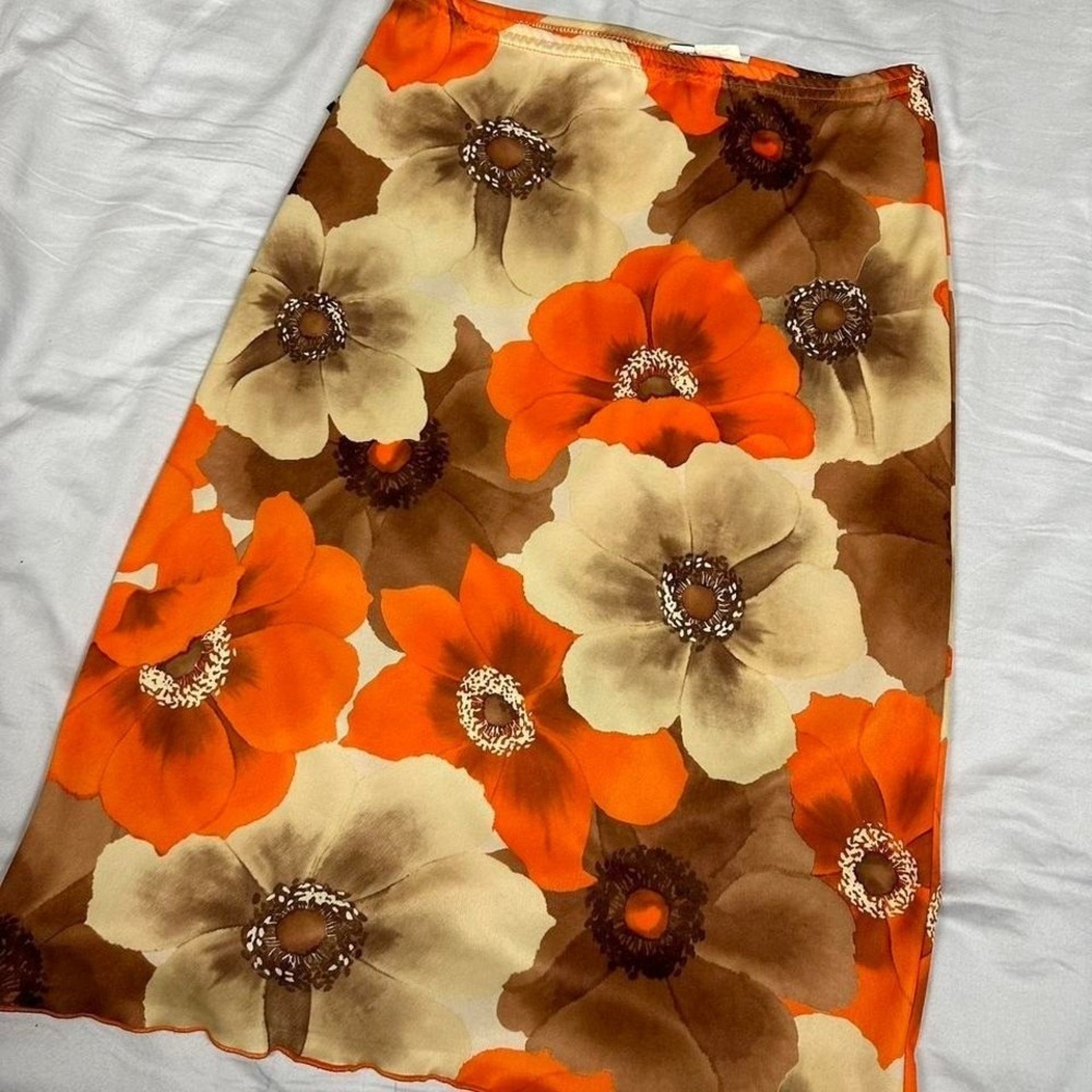 90s vintage y2k orange & brown floral midi skirt - Picture 5 of 5
